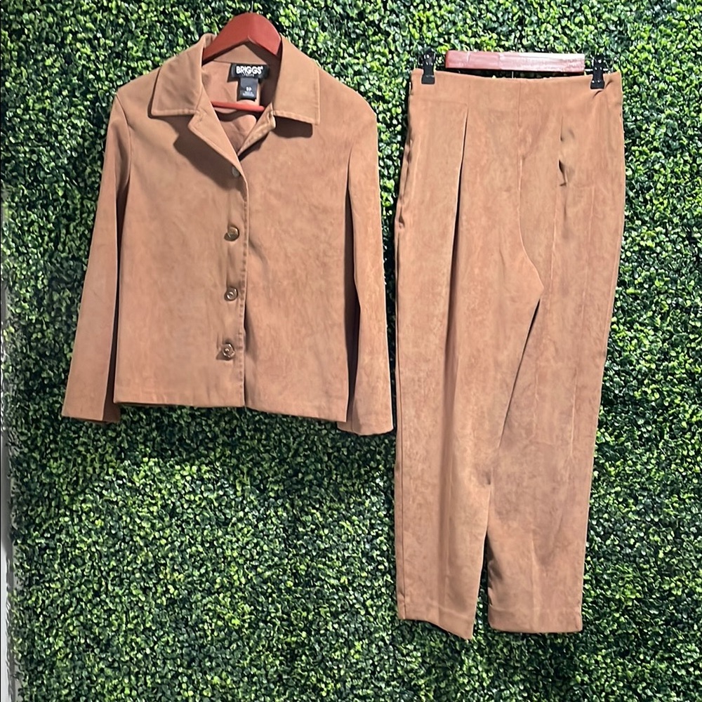 Tan Suede-Like Jacket and Pants Set